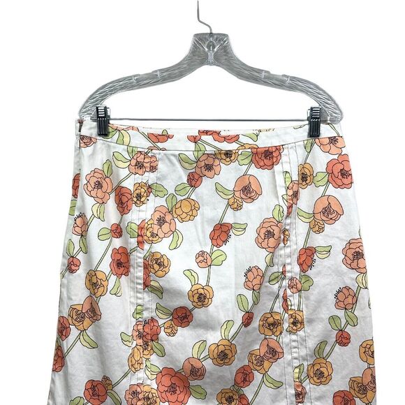 Ann Taylor Loft‎ Womens Floral Skirt A Line Stretch Side Zip White Peach Rose 12 - Picture 4 of 6